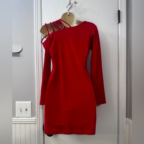 Susana Monaco Women’s Red Cut-Out Shoulder Dress, Size M - Long Sleeve - Picture 7 of 14